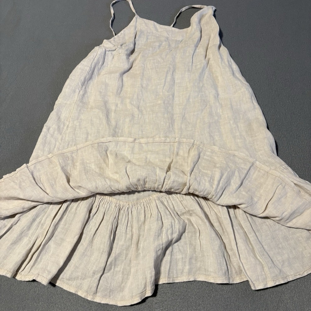 Bellambra Ruffled Dress Women M Ecru 100% Linen Made In Italy Spaghetti Strap - Picture 2 of 11